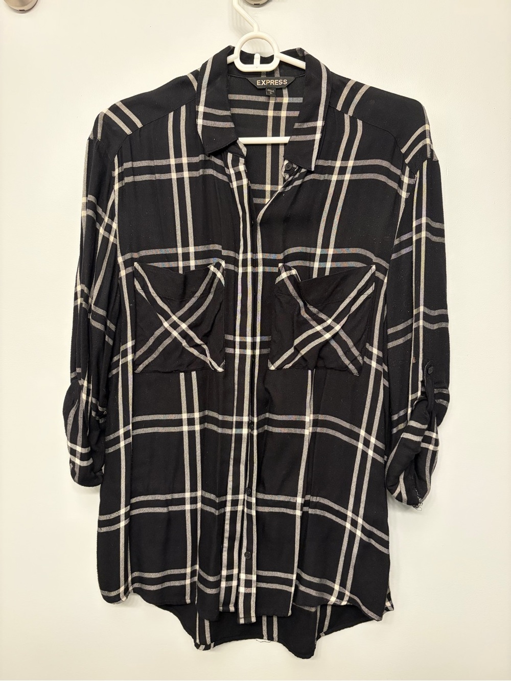 Express Black and White Plaid Button-Down Shirt